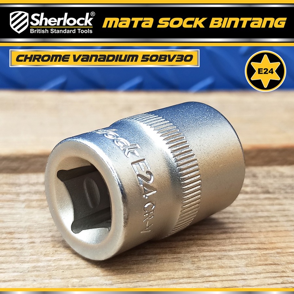 Kunci Shock Bintang Sok E24 1/2 inch Drive Star Socket Sherlock