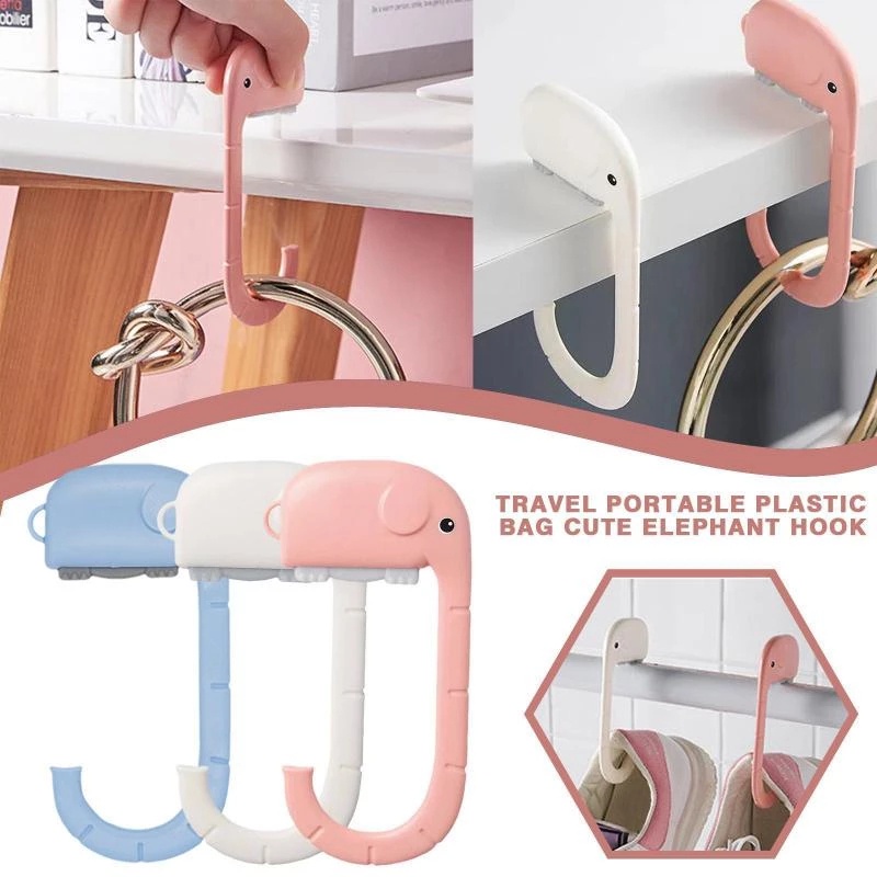 Lucu Bentuk Gajah Kait Meja Handbag Kunci Penyimpanan Kait Ada Pelubang Portabel Anti-slip ABS Kuat Beban Bantalan Dapat Dilepas Kreatif Kamar Mandi Dapur Organisasi Sekolah