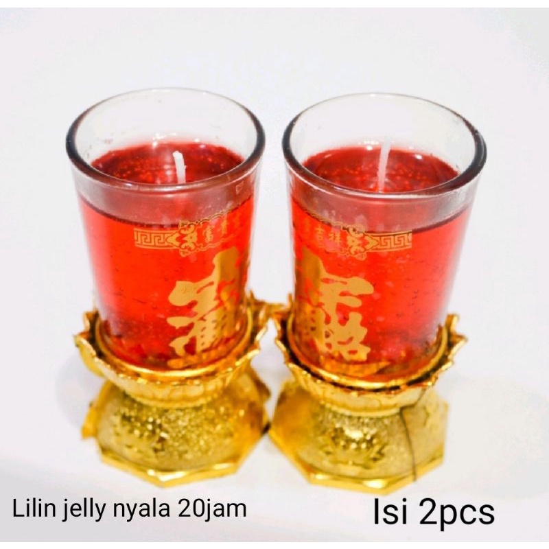 Lilin jelly gelas kaca tatakan teratai sembahyang Durasi 20jam