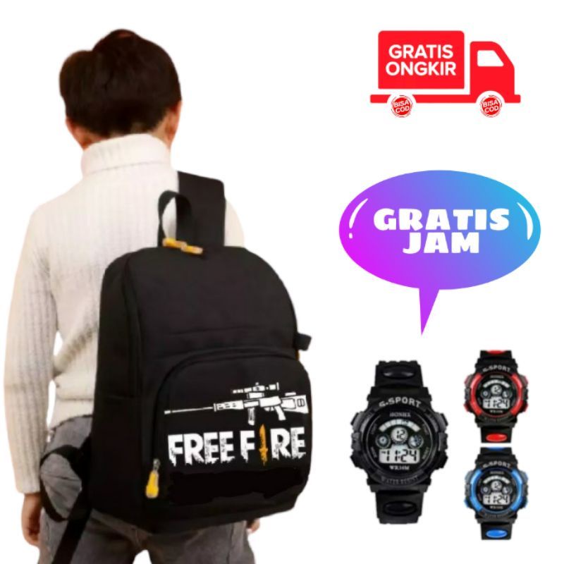 Tas Ransel ANAK LAKI LAKI MOTIF FREE FIREE SNIPER BONUS JAM TANGAN SPORT