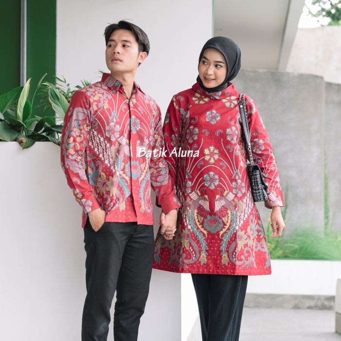 Baju Batik Couple Pasangan Modern Premium Kekinian Original Lapis Furing - Lapis Trikot Terbaru Batik Kerja Kantor Kondangan Size S M L XL XXL XXXL