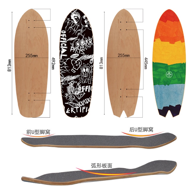 Skateboard Surface Papan Ikan Surfing Darat Double Goyang Long Board Speed Drop Brush Street Skateboard Canada All Canadian Maple Board Surface