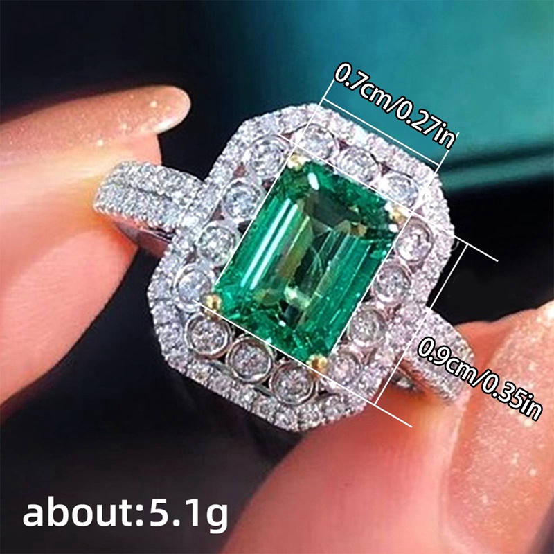 Bling Bling Hijau Cubic Zirconia Wanita Cincin Mewah Pernikahan Pertunangan Pesta Lady Ring Hadiah Anniversary