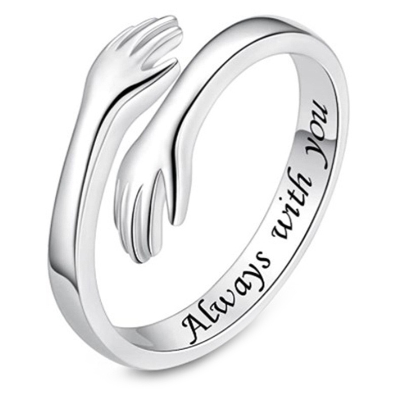 Sterling Perak Cinta Peluk Pasangan Cincin Retro Fashion Rings Surat Jari Cincin Unisex Ukuran Yang Dapat Disesuaikan Perhiasan Hadiah