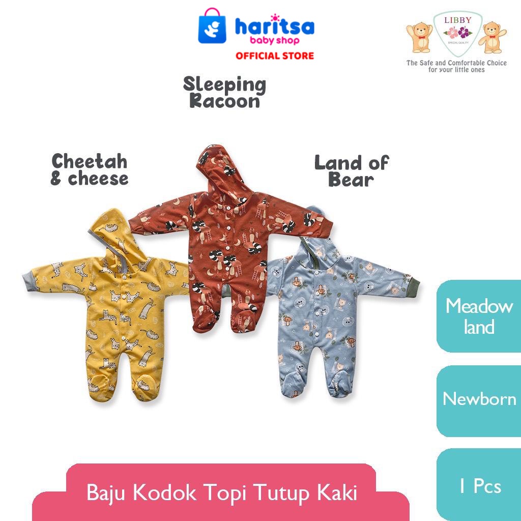 Libby Baby Meadow Land, Hazy Zoo Jumpsuit Topi Tutup Kaki/sleepsuit bayi