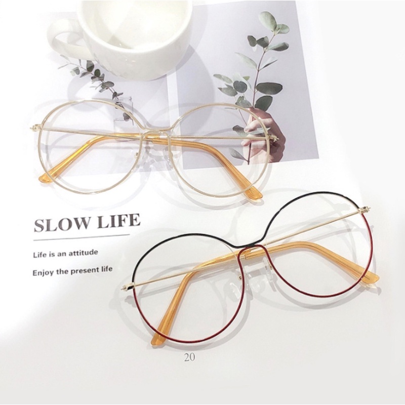 (YUZHU) Western Fashion Oversized Round Frame Sunglasses Desain Mode Baru One Piece Bingkai Logam Kacamata Anti Cahaya Biru