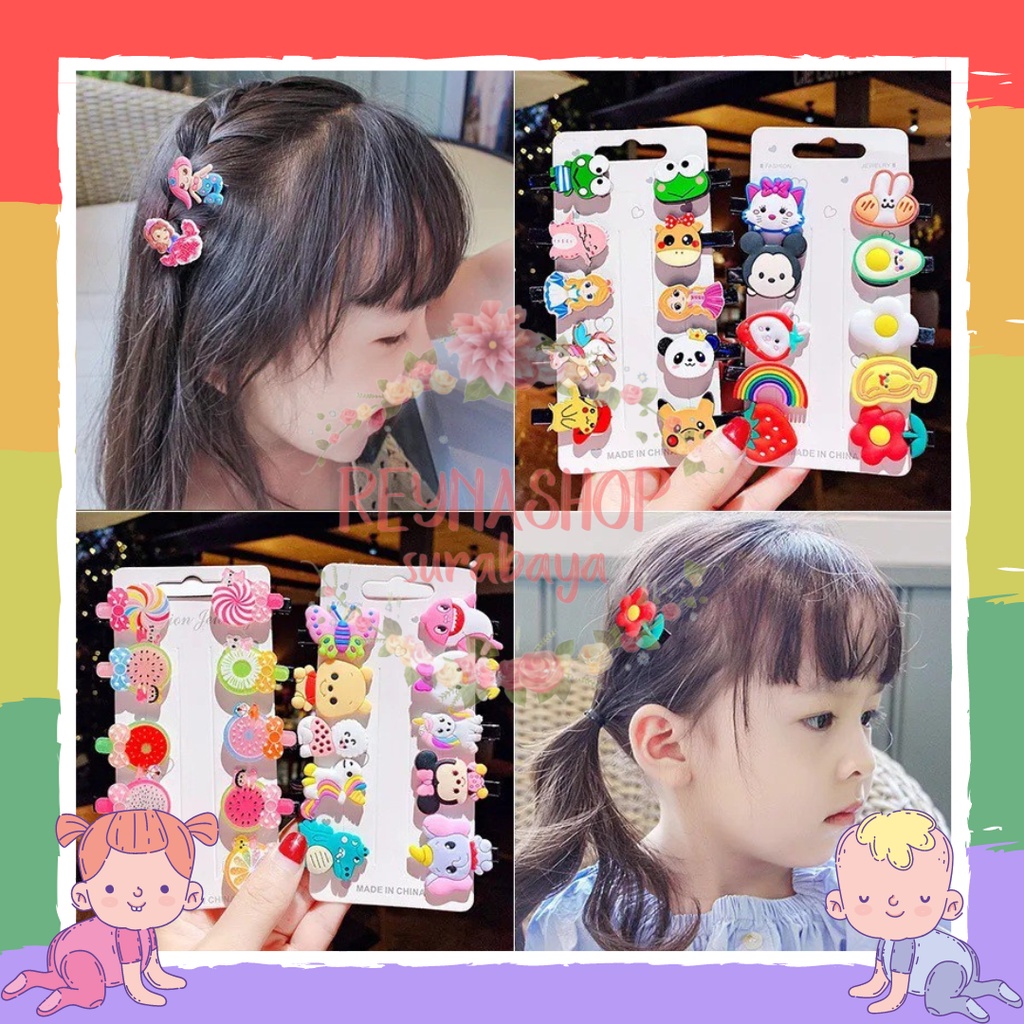 10pcs/set JEPIT RAMBUT ANAK SET / JEPITAN RAMBUT ANAK MOTIF KARAKTER KARTUN