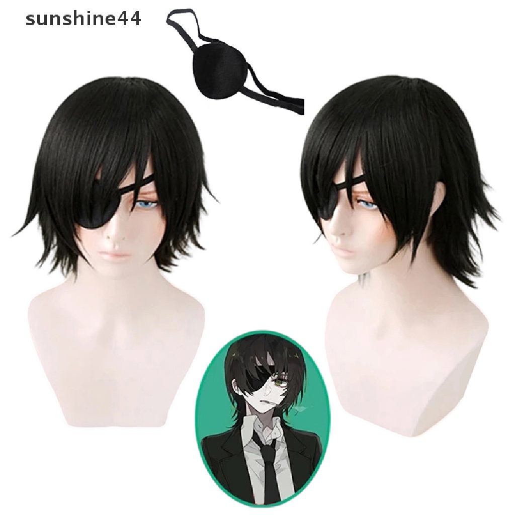 Sunshine Himeno Wig Chain Man Hitam Berbulu Lapis Rambut Sintetis Dengan Tempelan Mata.