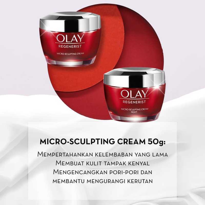 Olay Regenerist Micro-sculpting Cream Mousturizer 50 gram / 10 gr - Krim Anti Aging Kemasan Besar / Kecil - Skincare Regenarist Sculping Day / Night