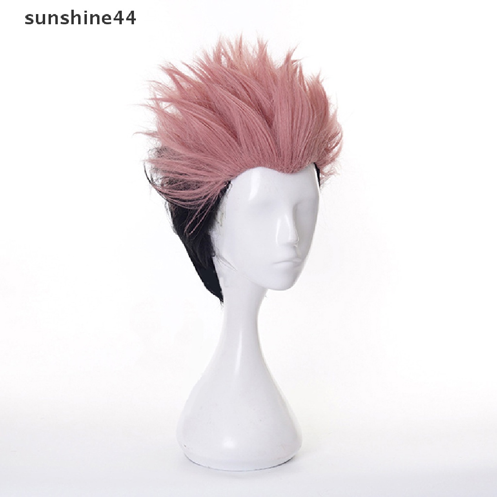 Sunshine Anime Jujutsu Kaisen Cosplay Yuji Itadori Wig Pink Hitam Pendek Tahan Panas Serat Rambut Wig Pesta Wig Cosplay Wig.