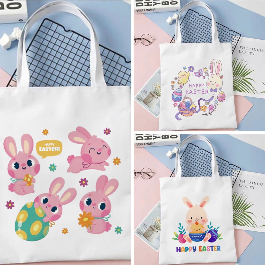 Tote Bag Paskah Happy Easter Lucu Kanvas Tas Goodie Bag Souvenir Anak Cewek Cowok Totebag Sekolah