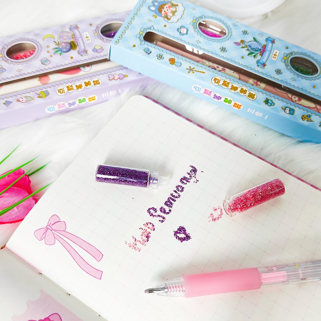 PAKET PULPEN GLITTER DH-S349 ALAT JURNALING ALAT SEKOLAH KARAKTER GAMBAR LUCU