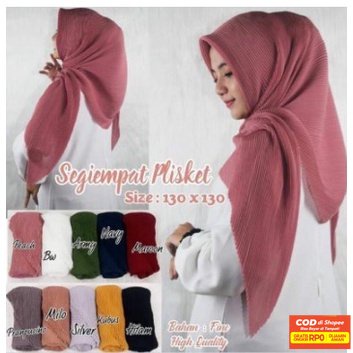 HIJAB SEGI EMPAT PLISKET JUMBO 130x130 / BELLA PLISKET JUMBO/BISA COD