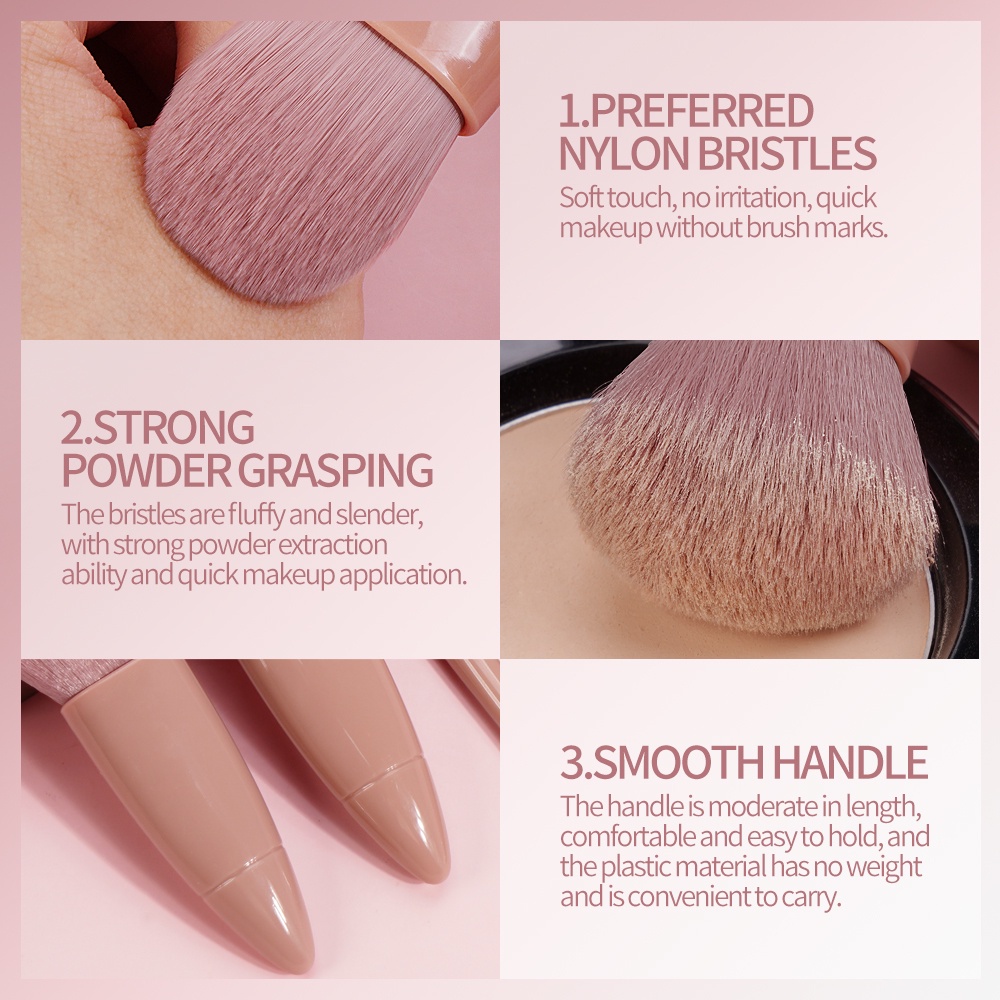 MAANGE Set Kuas Makeup 6 In 1 Dengan Cermin Built-in Kit Kuas Rias Bedak Cermin Brush Shaow Mata Traval Kit Alat Make Up Kecantikan 1232