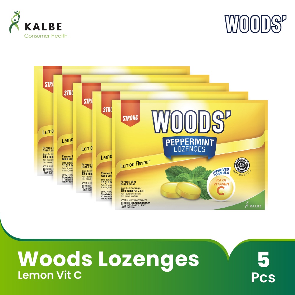 Woods Lozenges Lemon Vitamin C 5x15g Permen Pelega Tengorokan