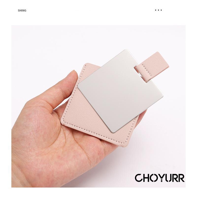 【COD】Besi Tahan Karat Cermin Rias CerminCosmetic Mirror Shatter-Proof Saku Bentuk Kotak Bahan Stainless Steel Ultra Tipis Dengan Cover Kulit PU Untuk Travel-CH