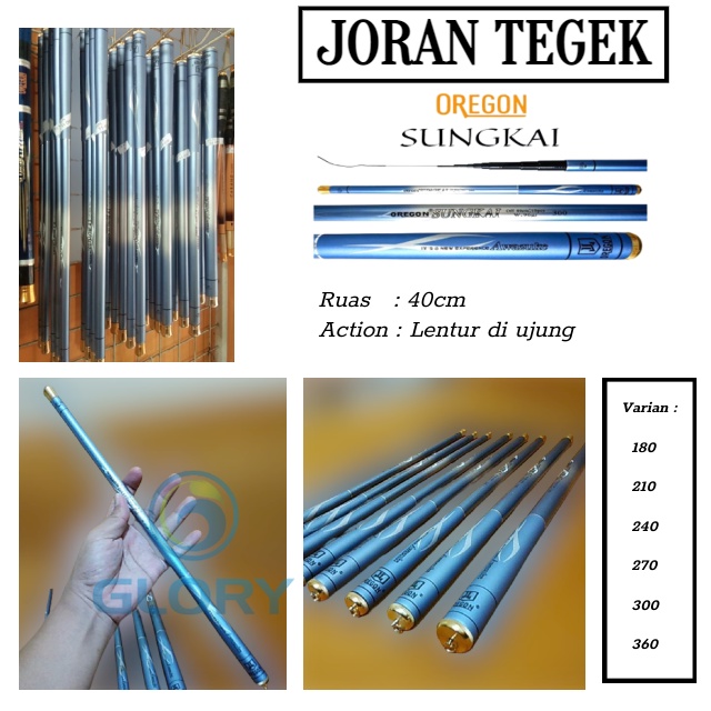 Joran Tegek Carbon Oregon Sungkai Dengan Ukuran 180 210 240 270 300 360 Gayahan Tangkai Pancing Karb