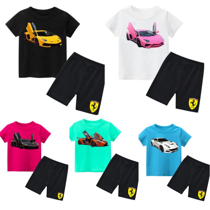 Hzl_outfit Setelan Kaos Baju Anak Anak Super Car Ferari/Super Car