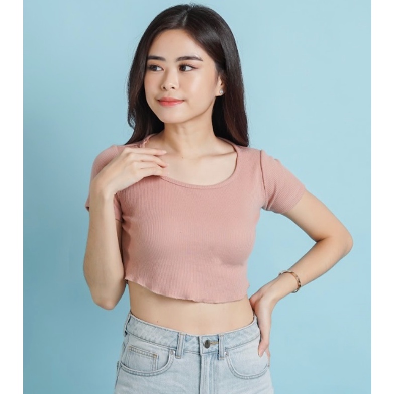 CAVALU Korean Knit Crop Top Korea Kaos Atasan Wanita 098