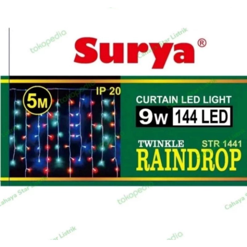 Lampu Hias LED Twinkle Raindrip Model Tirai 144 LED 5M SURYA (1 Warna)