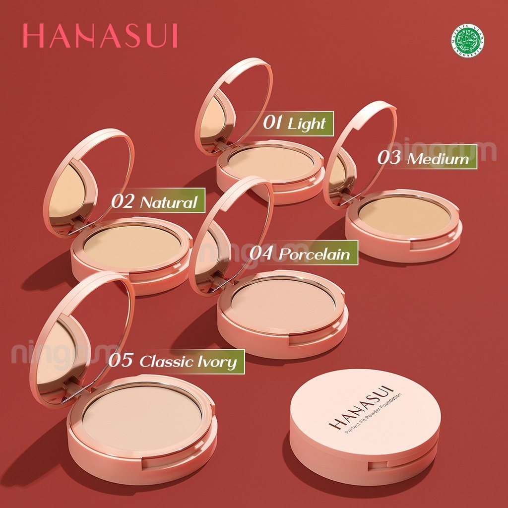 Ningrum - HANASUI Perfect Fit Powder Foundation | Bedak Padat Compact TWC With UVA + UVB &amp; Pollution Protection Control | Shine &amp; Long Wearing Soft Matte Natural Finish Blur Imperfections Cushion Setting Loose Blush Lip Original BPOM - 5012