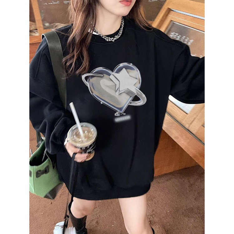 EUNII Sweater Lengan Panjang Diamond Heart Korean Style/Hoodie Oversize/Baju Wanita/Switer Wanita