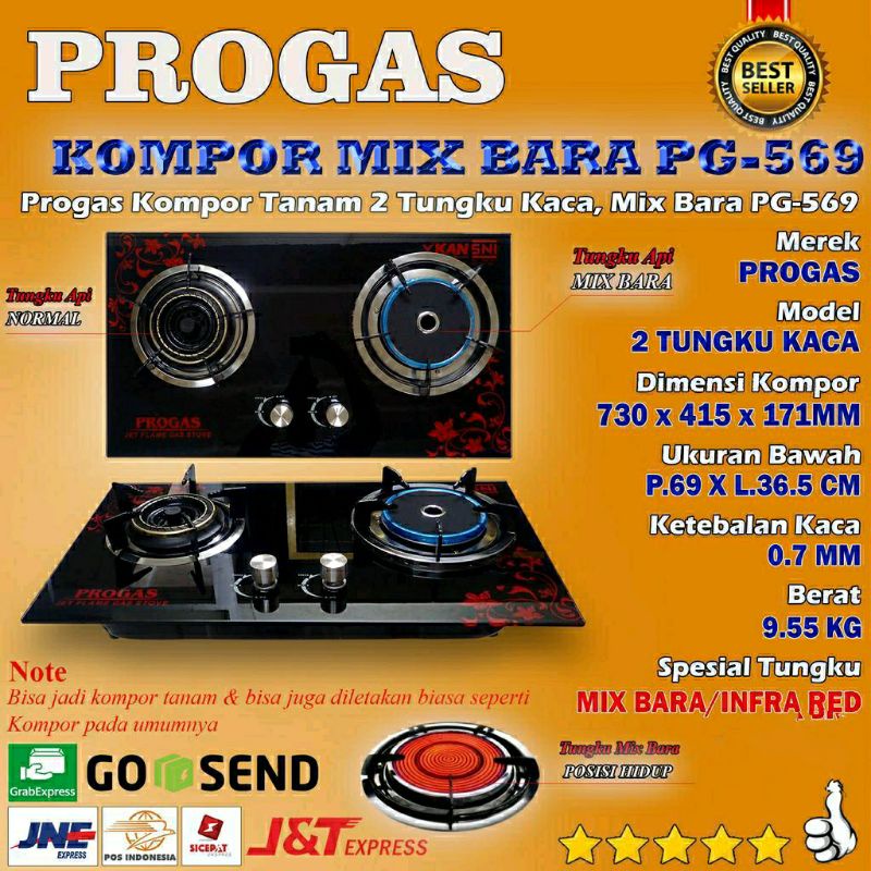 Progas , Kompor Kaca 2  &amp;  3 Tungku Api Tornado