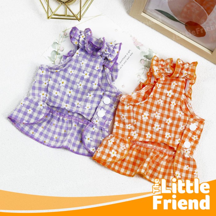 Baju Dress Skirt Anjing Kucing Motif Plaid Kotak Bowknot Daisy Flower