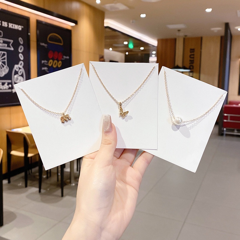 Kalung Rantai Wanita Liontin Model Sederhana Simple Neckless Look Gaya Korea Modern Aksesoris Leher Desain Mewah Elegan Cocok Semua Acara Hati Kupu-kupu Mutiara