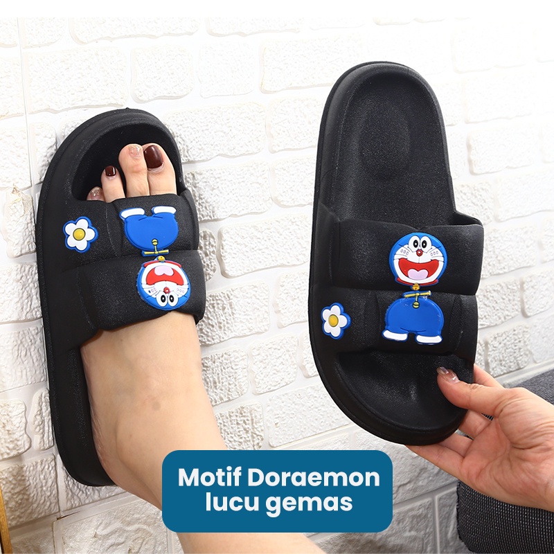 Mainland Sandal Slip On Wanita Model Doraemon Lucu Sendal Rumahan Nyaman Kekinian HSN140