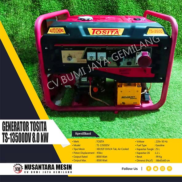 MESIN GENSET / GASOLINE GENERATOR TOSITA TS-13500DV 8000 WATT