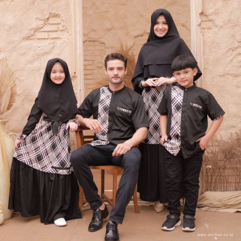Sarimbit Michan Original Kimi Hitam Baju Muslim Keluarga Sarimbit Keluarga Warna Hitam Gamis Kimi Mi