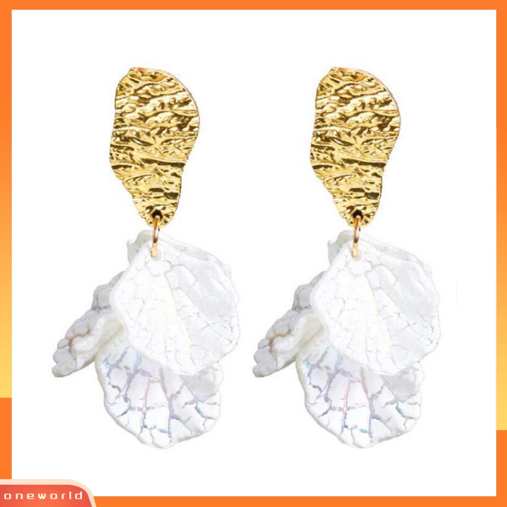 [ONE] 1pasang Drop Earrings Kelopak Bunga Liontin Berlebihan Electroplating Kresek Shell High Gloss Berdandan Fashion Item Trendi Wanita Menjuntai Anting Perlengkapan Kostum