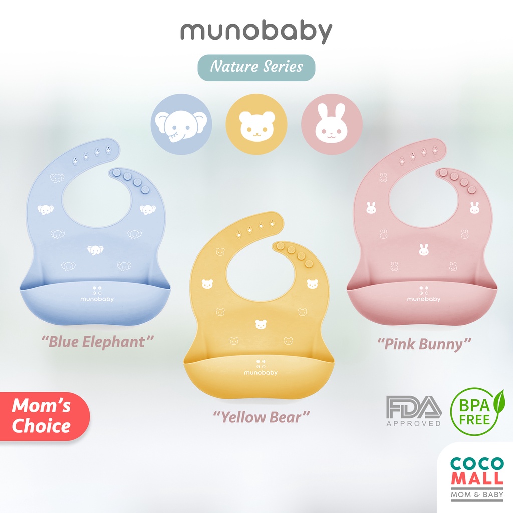COCOMALL Bib Silicone Bayi (Nature Series) - Celemek Makan Bayi Waterproof Baby Slabber - Slaber Bayi Silikon - Bib Mpasi Anak Silicon Sleber Air Liur - Celmek Slebber Bayi