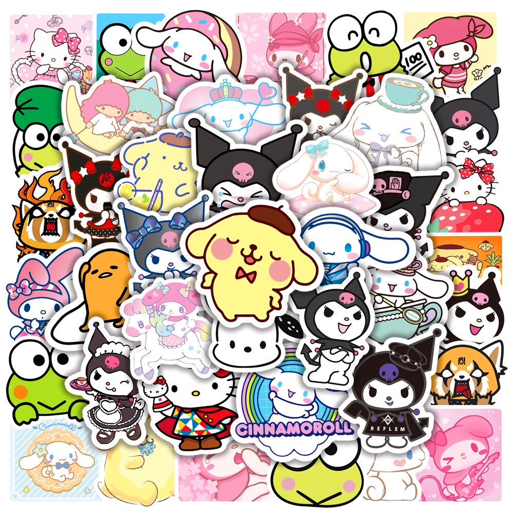 50pcs / set Stiker Motif Kartun Sanrio / Cinnamon / Anjing Kulomi Anti Air Untuk Dekorasi Notebook / Gelas Air