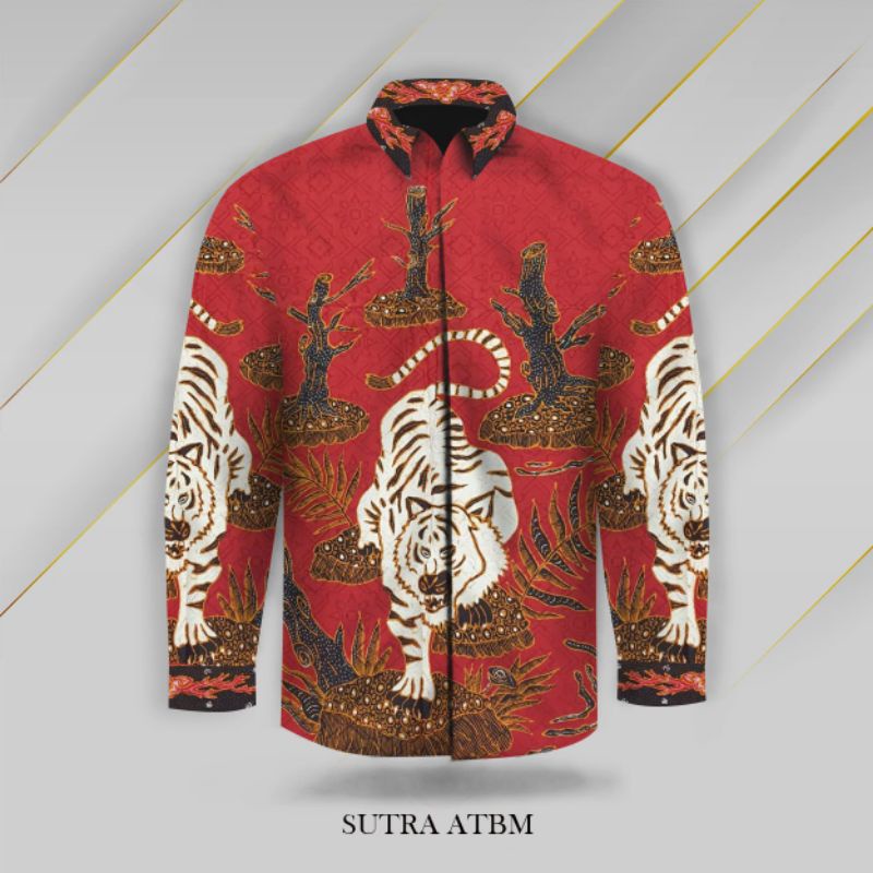 kain batik tulis pria fashion bahan sutera atbm motif harimau