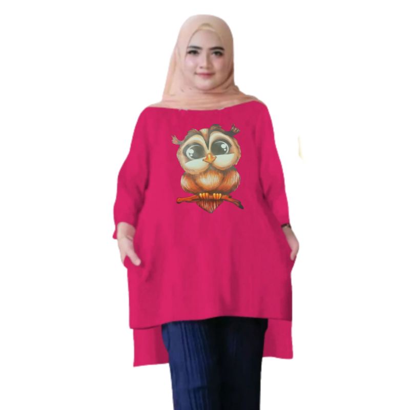 Atasan Baju Tunik Kaos Wanita Oversize LD 130 Cm Terbaru 2023 Viral Gambar DTF Bahan Kaos Babyterry . Atasan Baju Wanita Santai Tunik Wanita Dewasa Cewek Jumbo Kekinian Murah Big Size Burung Hantu Owl