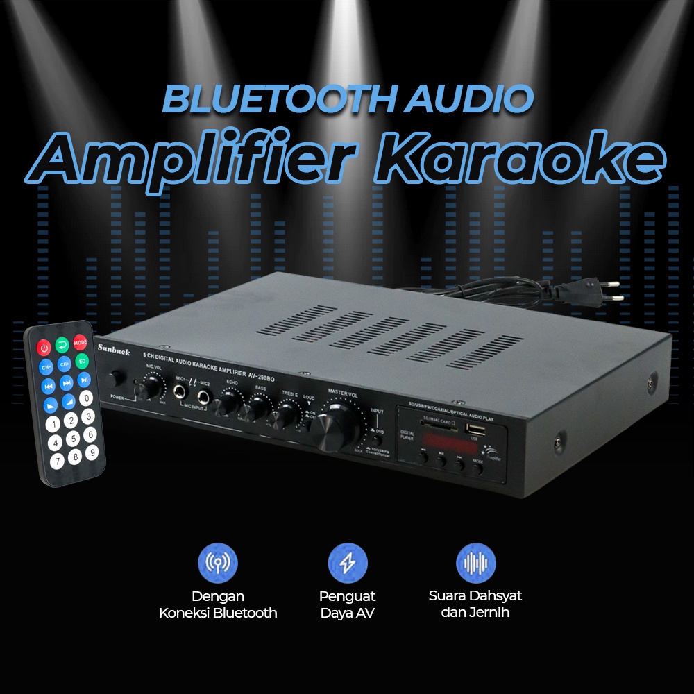 Sunbuck Bluetooth Audio Amplifier Karaoke Support Coaxial Optical - AV-298BO - Black