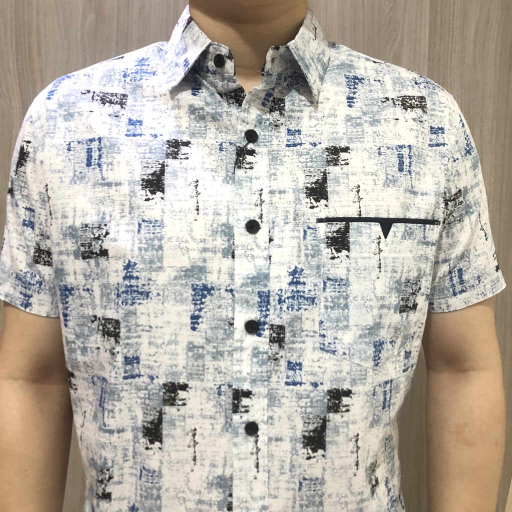 [GRIDLINE - S408 Ocean Navy] Kemeja Print Pria Lengan Pendek Slimfit FULL KATUN Tebal Adem Simpel