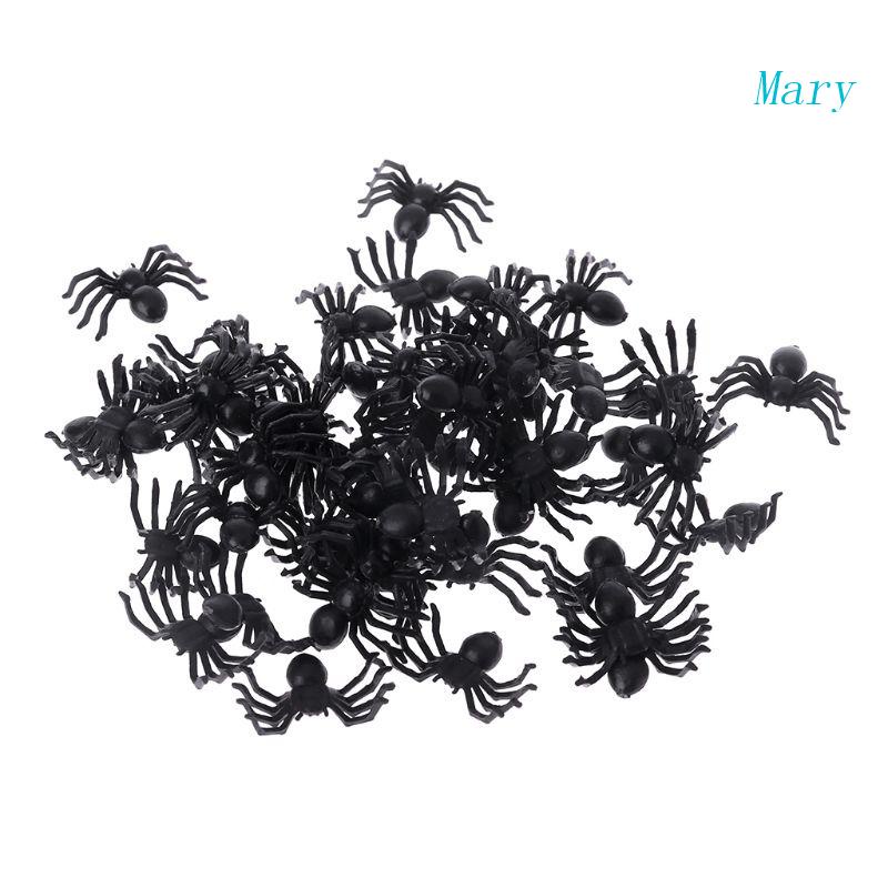 Mary 50Pcs Mainan Spider Palsu Plastik Hitam Kecil Lucu Canda Prank Props Halloween Deco