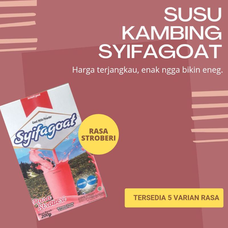 

SUSU KAMBING ETAWA SYIFAGOAT STROBERY MENGANDUNG KALSIUM, POSFOR DAN ZAT BESI BAIK UNTUK IBU HAMIL, NUTRISI ANAK DAN LANSIA