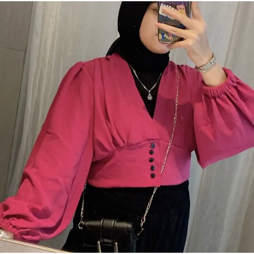 WOW-NB-Nabila Atasan Kancing //Atasan Crinkle Airflow//Blouse Wanita//Atasan Crop