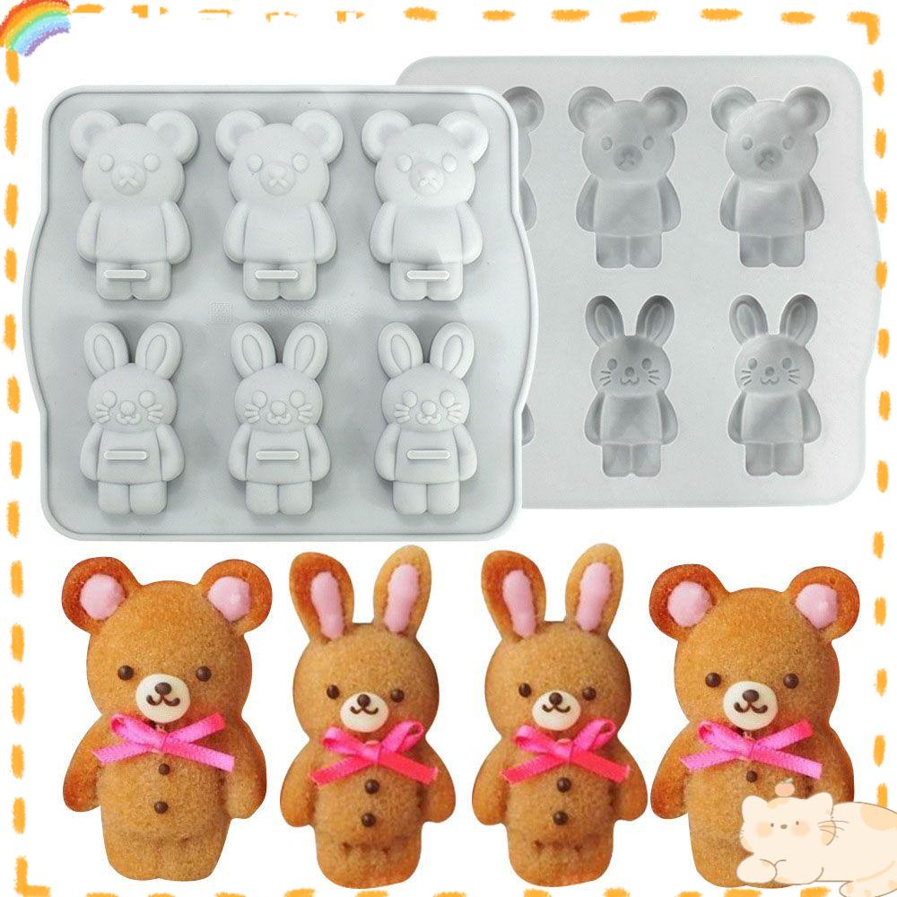 Solighter 6rongga 3D Easter Bunny Bear Handmade Cetakan Kue Epoxy Resin Silicone Mold Mousse Cake