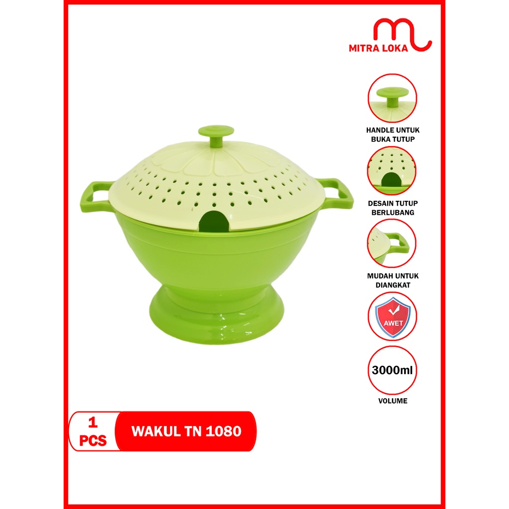 Mitra Loka Tempat Nasi Plastik Set Tutup Wakul Golden Sunkist Baskom TN 1080 Sangku Nasi