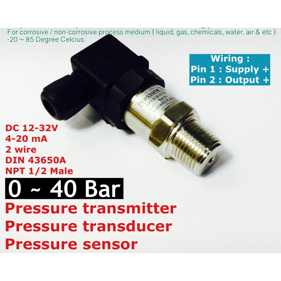 WPT-81G-A7N2 Pressure Transmitter 0-40Bar 4-20mA 24Vdc NPT 1/2