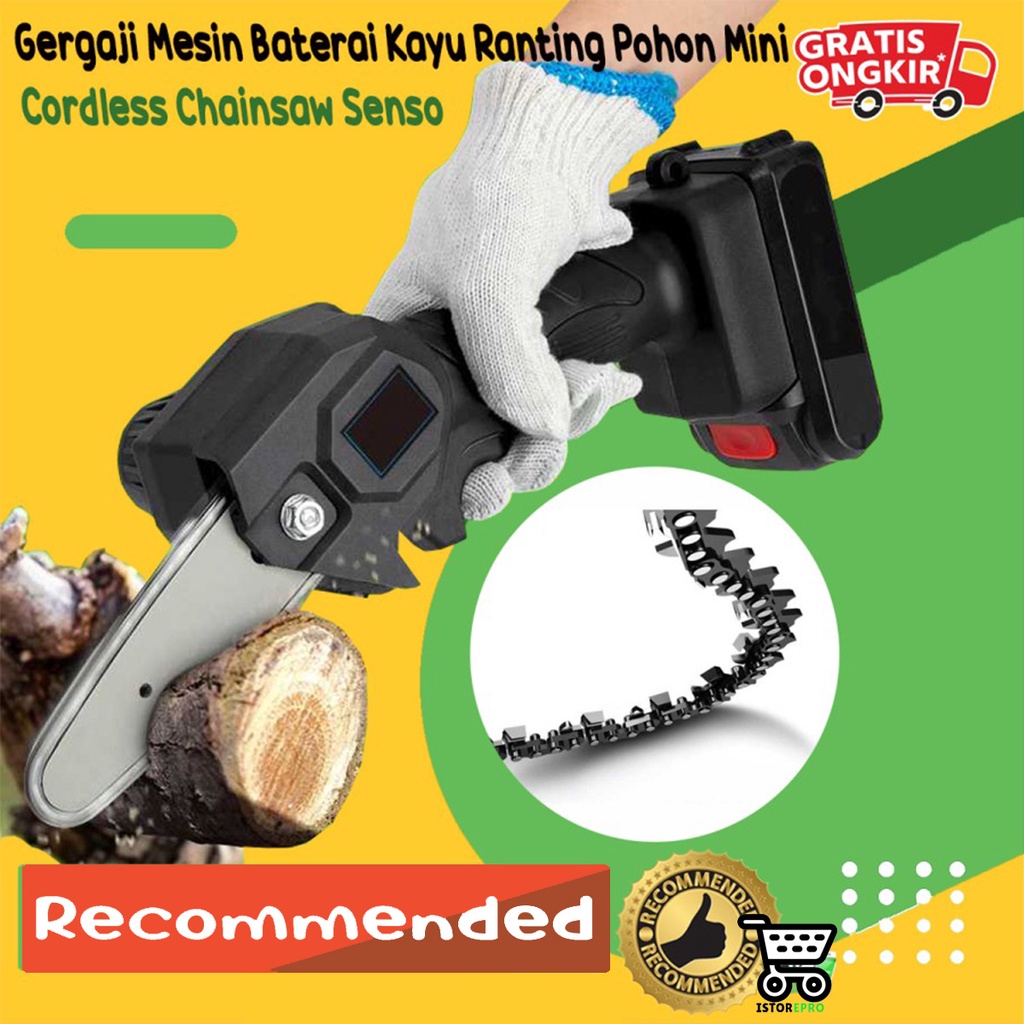 Gergaji Mesin Baterai Kayu Ranting Pohon Mini Cordless Chainsaw Senso