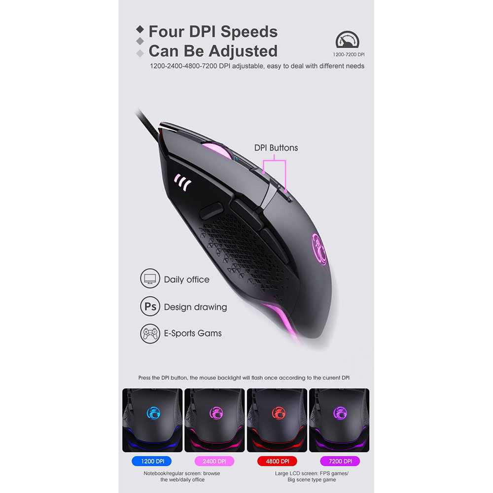 Gaming Mouse Wired LED 7200 DPI - Mouse Gaming / Sekolah / Kerja - Mouse Laptop - Murah dan Awet - Ergonomis