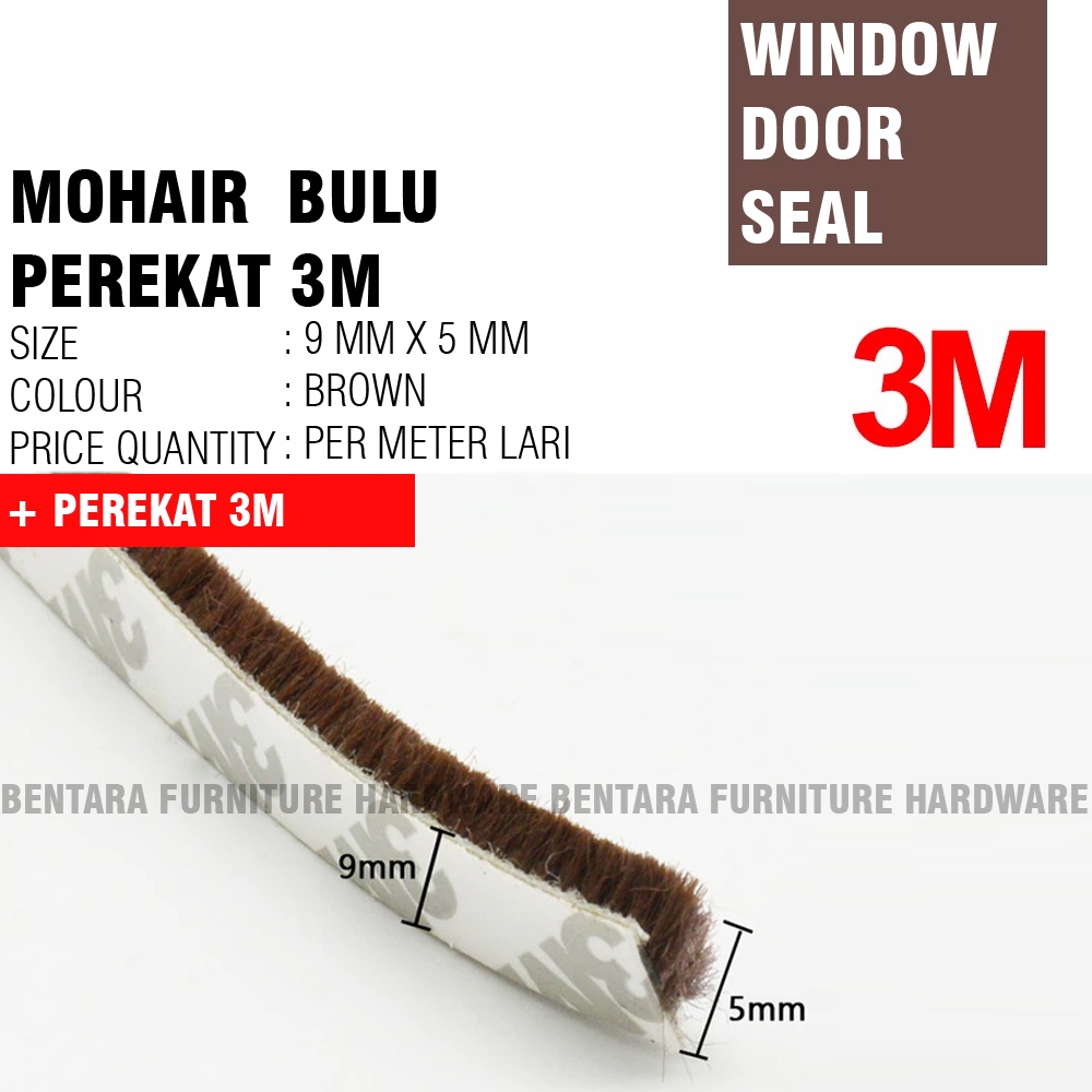 Window Door Seal Strip Moher Mohair Bulu / PVC 3M Double Tape Peredam Pintu Jendela