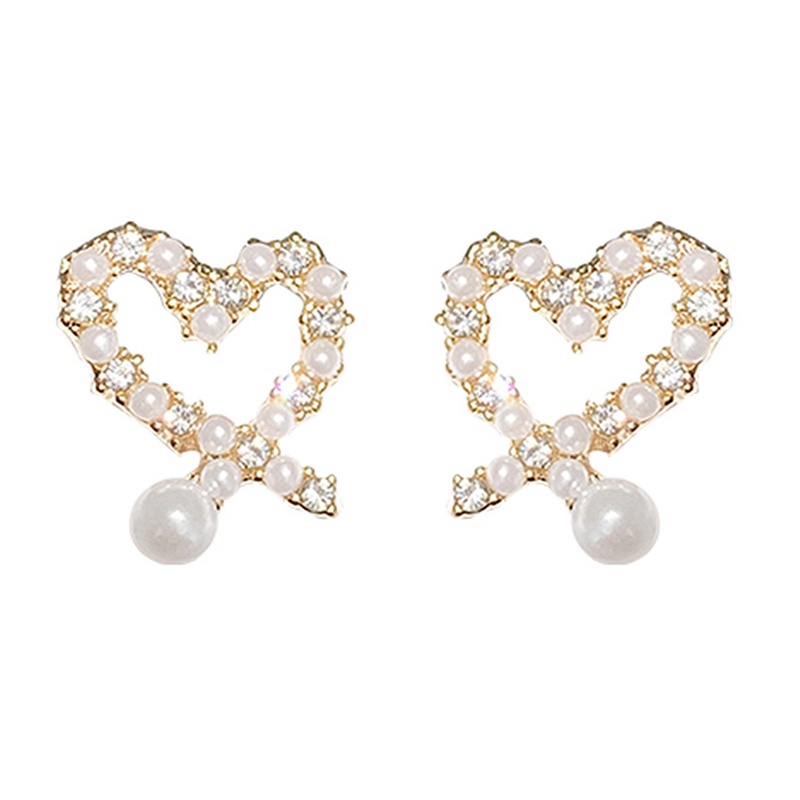 Indah Anting Pejantan Mutiara Imitasi Hati Untuk Anak Perempuan Warna Emas Temperamen Lady's Ear Accessories Statement Jewelry