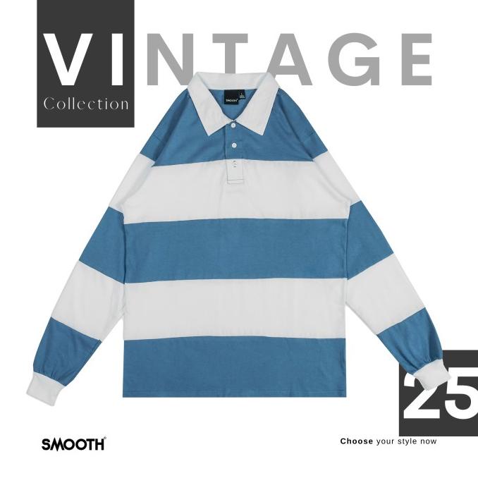 SMOOTH BASIC Vintage Rugby Polo Shirt - Niagara White
